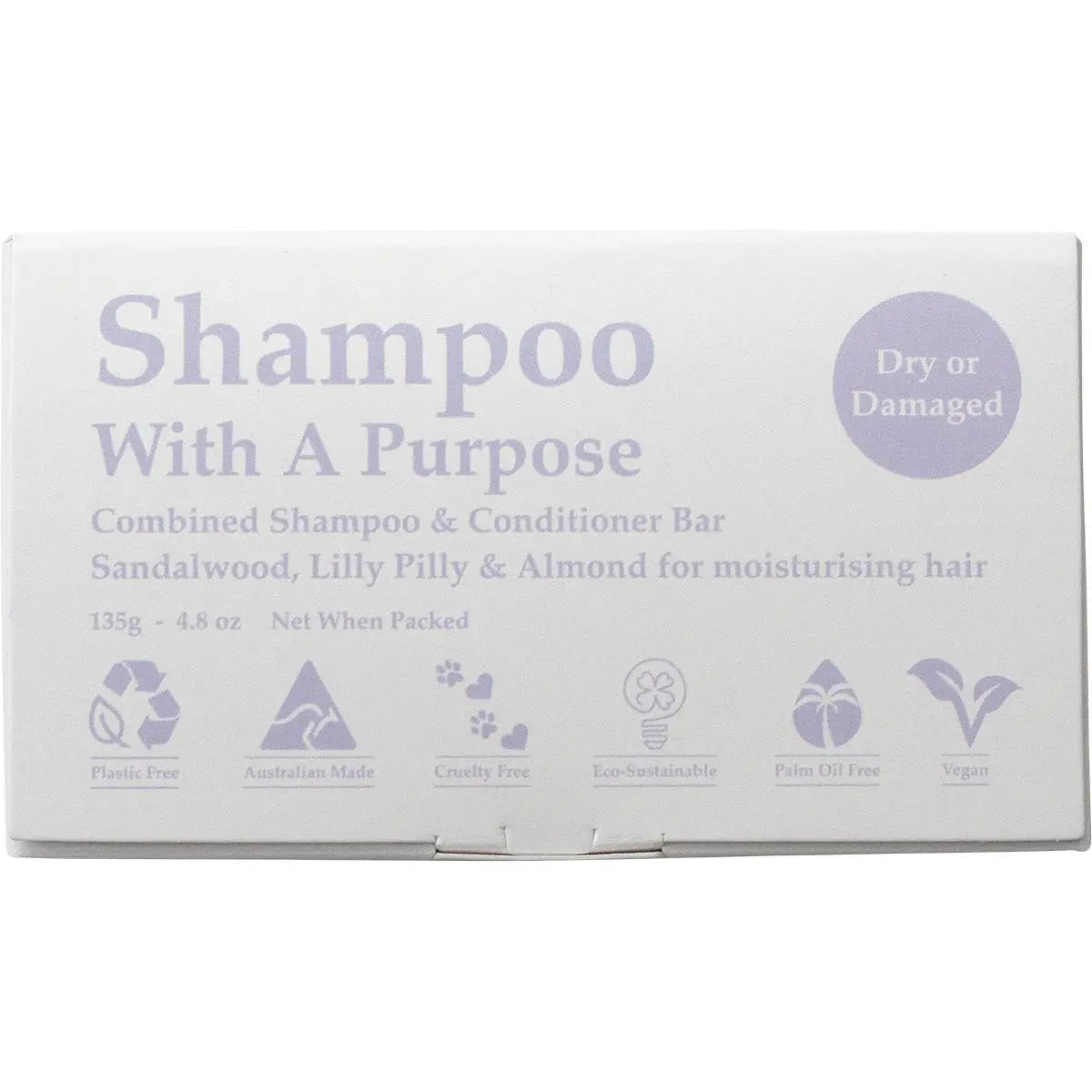 SHAMPOO WITH A PURPOSE Shampoo & Conditioner Bar Dry Or Damaged Hair 135g SHAMPOO WITH A PURPOSE