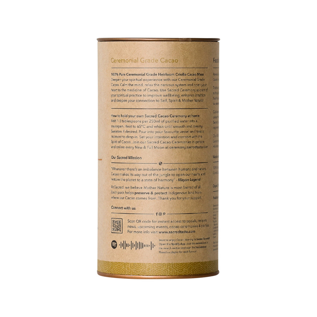 Sacred Taste Organic Drinking Cacao (Ceremonial Grade Cacao) Ceremony 250g - Cutprice Online
