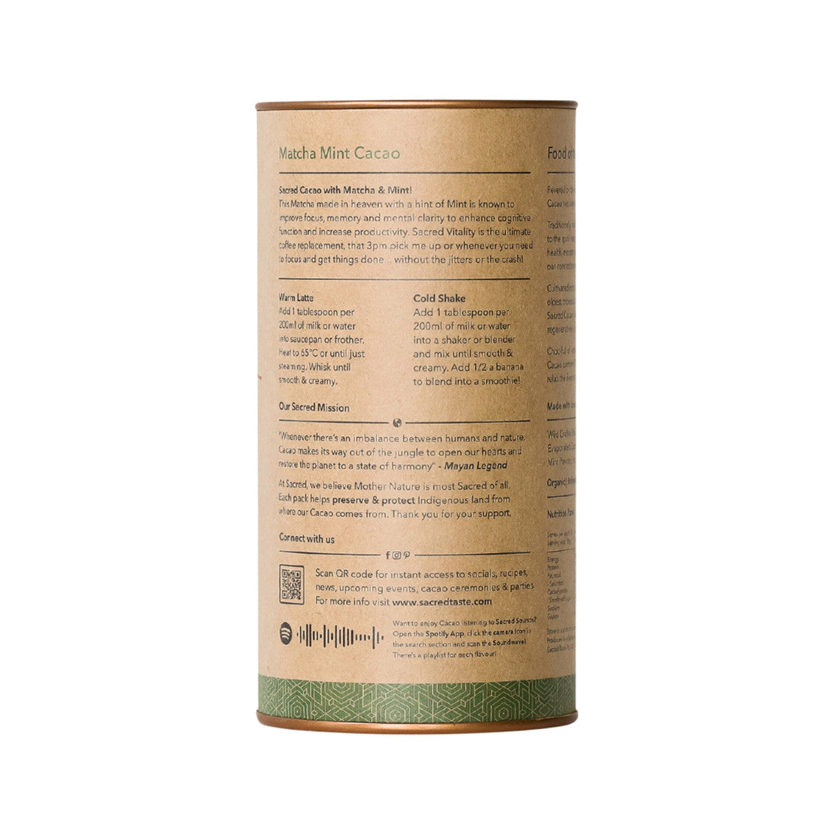 Sacred Taste Organic Drinking Cacao (Matcha Mint Cacao) Vitality 250g - Cutprice Online