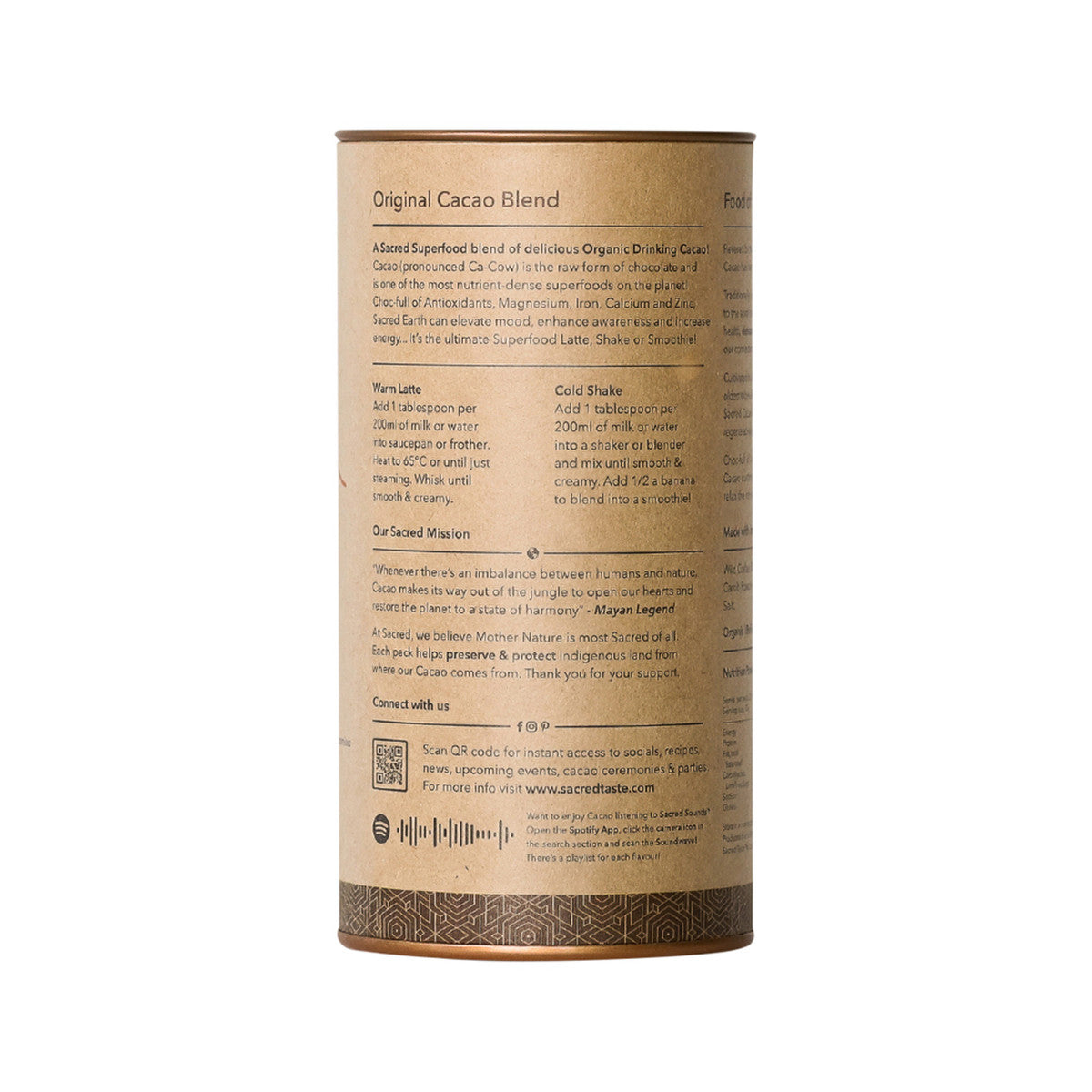Sacred Taste Organic Drinking Cacao (Original Cacao Blend) Earth 250g - Cutprice Online