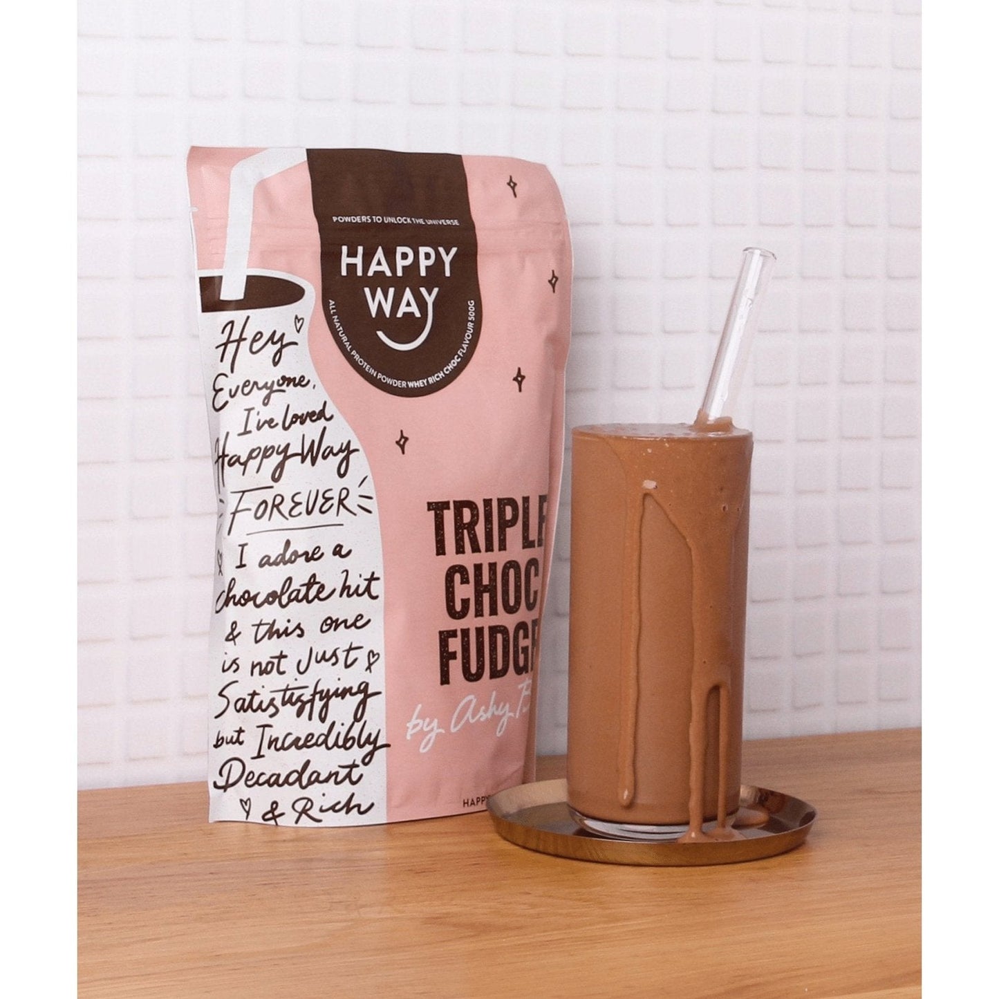 HAPPY WAY Ashy Bines Vegan Protein Powder Triple Choc Fudge 500g - Cutprice Online