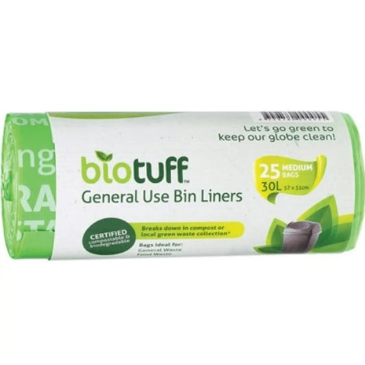 Biotuff General Use Bin Liners Medium Bags - 30 Litres x 25 BIOTUFF