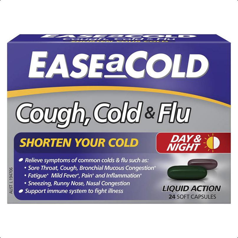 Ease A Cold Cough, Cold & Flu Day & Night Liquid 24 Caps - Cutprice Online