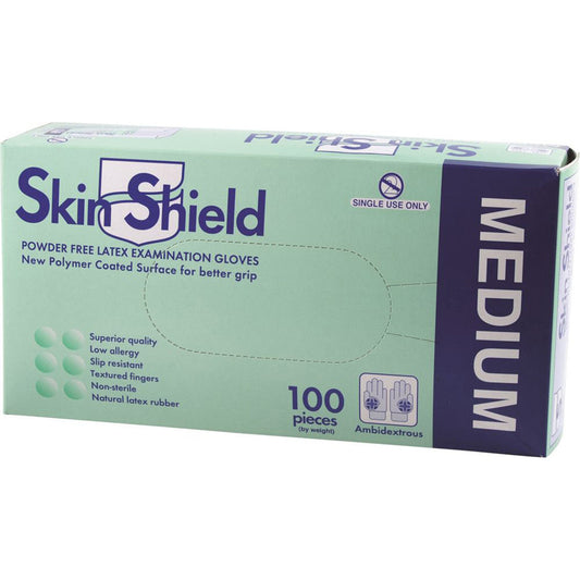 Skin Shield Latex Gloves Powder Free Medium x 100 Pack - Cutprice Online