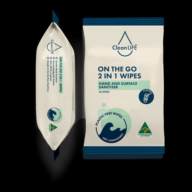 CLEANLIFE 2 In 1 Plastic Free Wipes Hand and Surface Sanitiser 15p Cleanlife