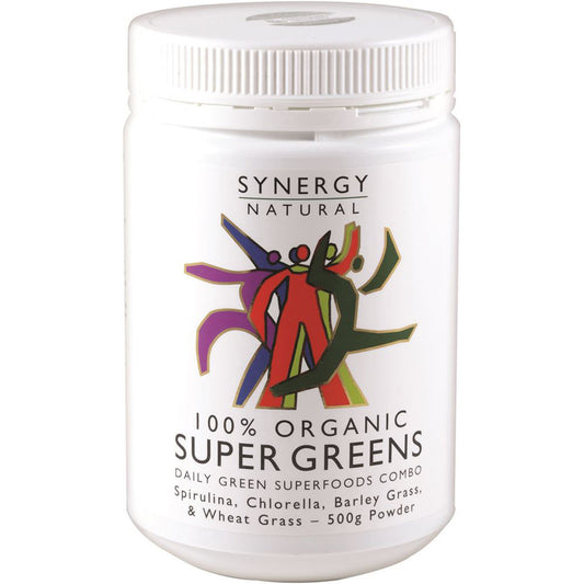 Synergy Natural Organic Super Greens (Spirulina, Chlorella, Barley Grass & Wheat Grass) Powder 500g - Cutprice Online