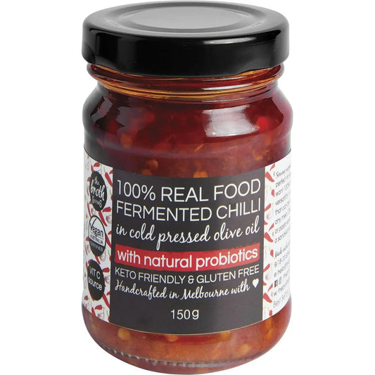 THE BROTH SISTERS Fermented Chilli Cold Pressed Olive Oil + Probiotics 150g THE BROTH SISTERS