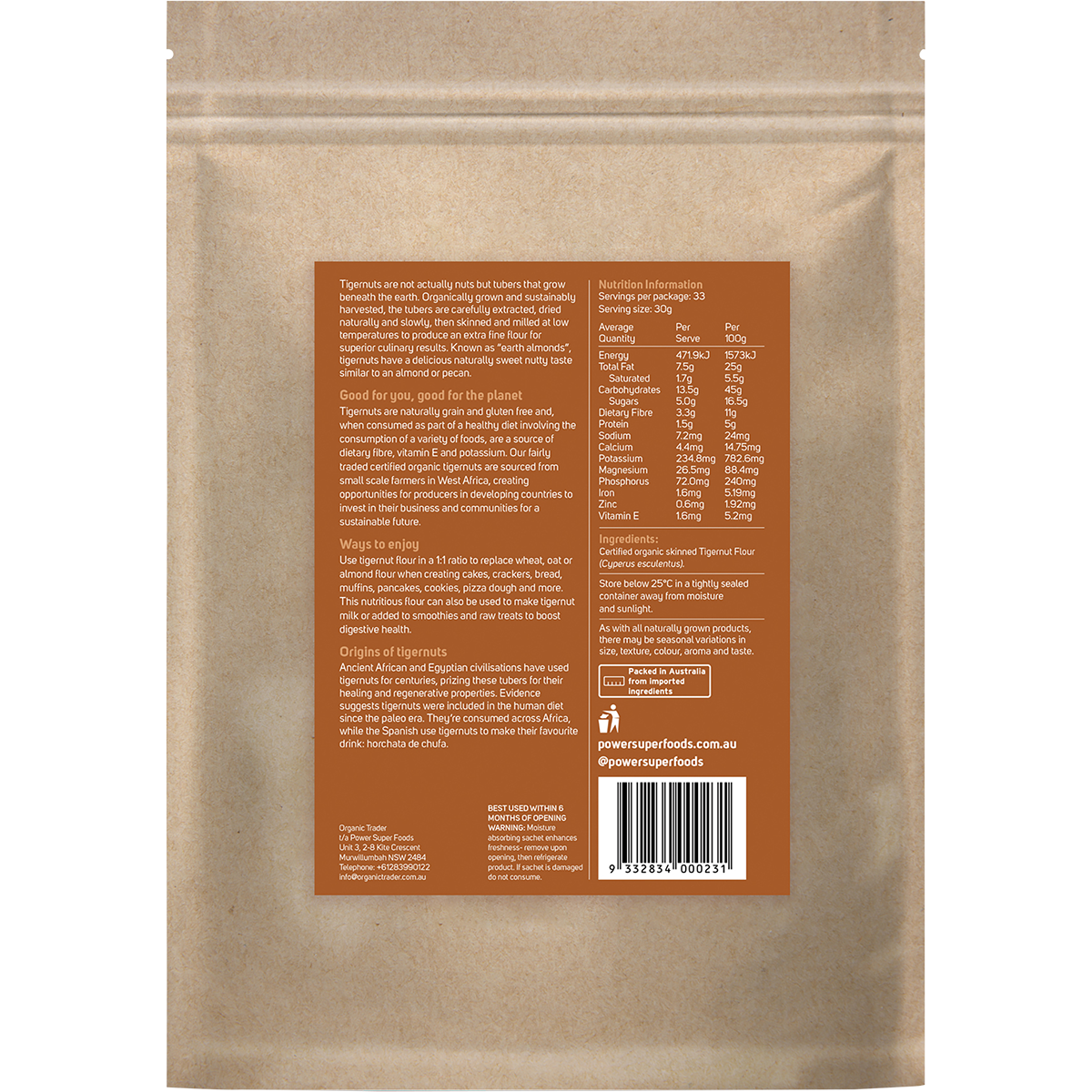 Power Super Foods Certified Organic Tigernut Flour 1kg