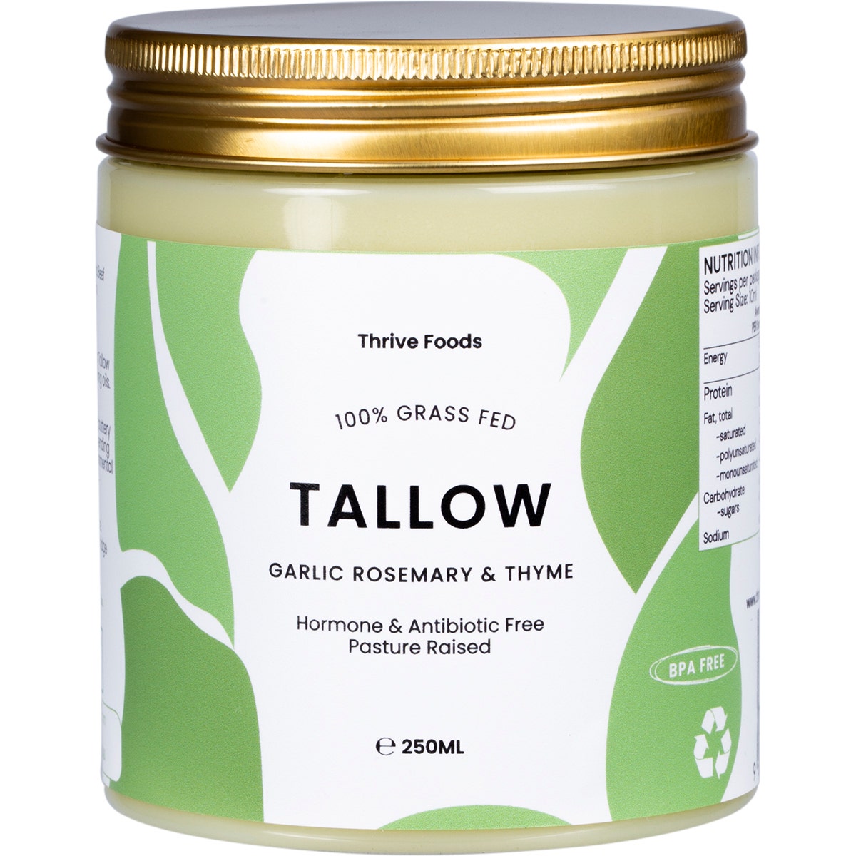Thrive Tallow 100% Grass Fed Tallow Garlic, Rosemary & Thyme 250ml - Cutprice Online