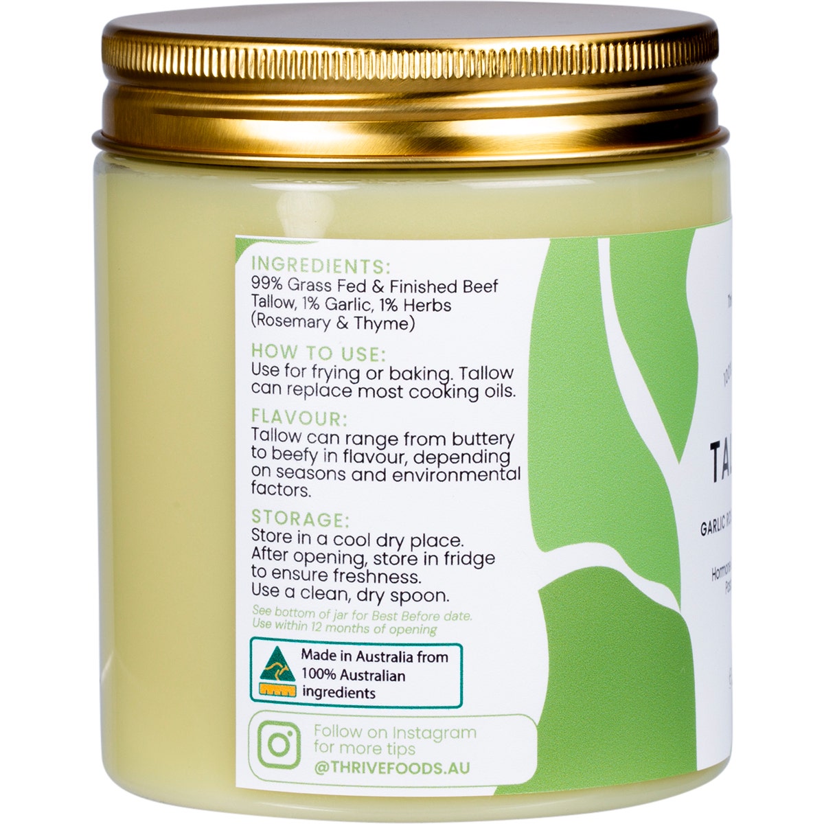 Thrive Tallow 100% Grass Fed Tallow Garlic, Rosemary & Thyme 250ml - Cutprice Online