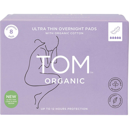 Tom Organic Pads Ultra Thin Overnight 8pk - Cutprice Online