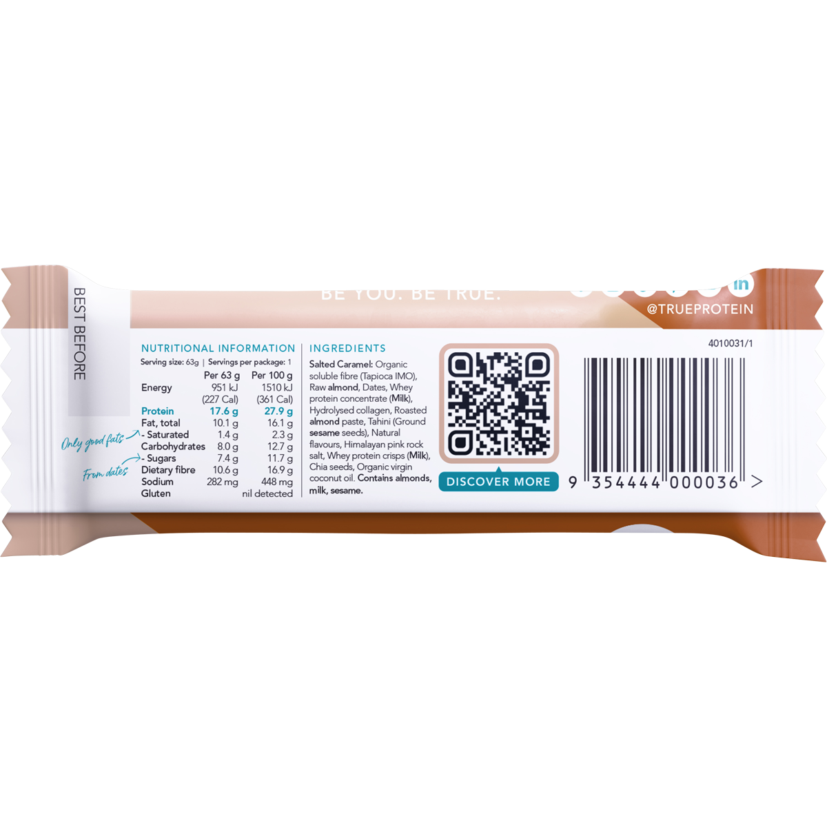True Protein Salted Caramel Protein Bar 63g x 12 Pack