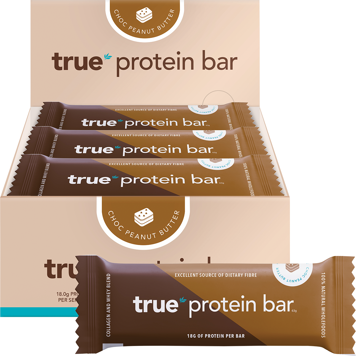 True Protein Choc Peanut Butter Protein Bar 63g x 12 Pack