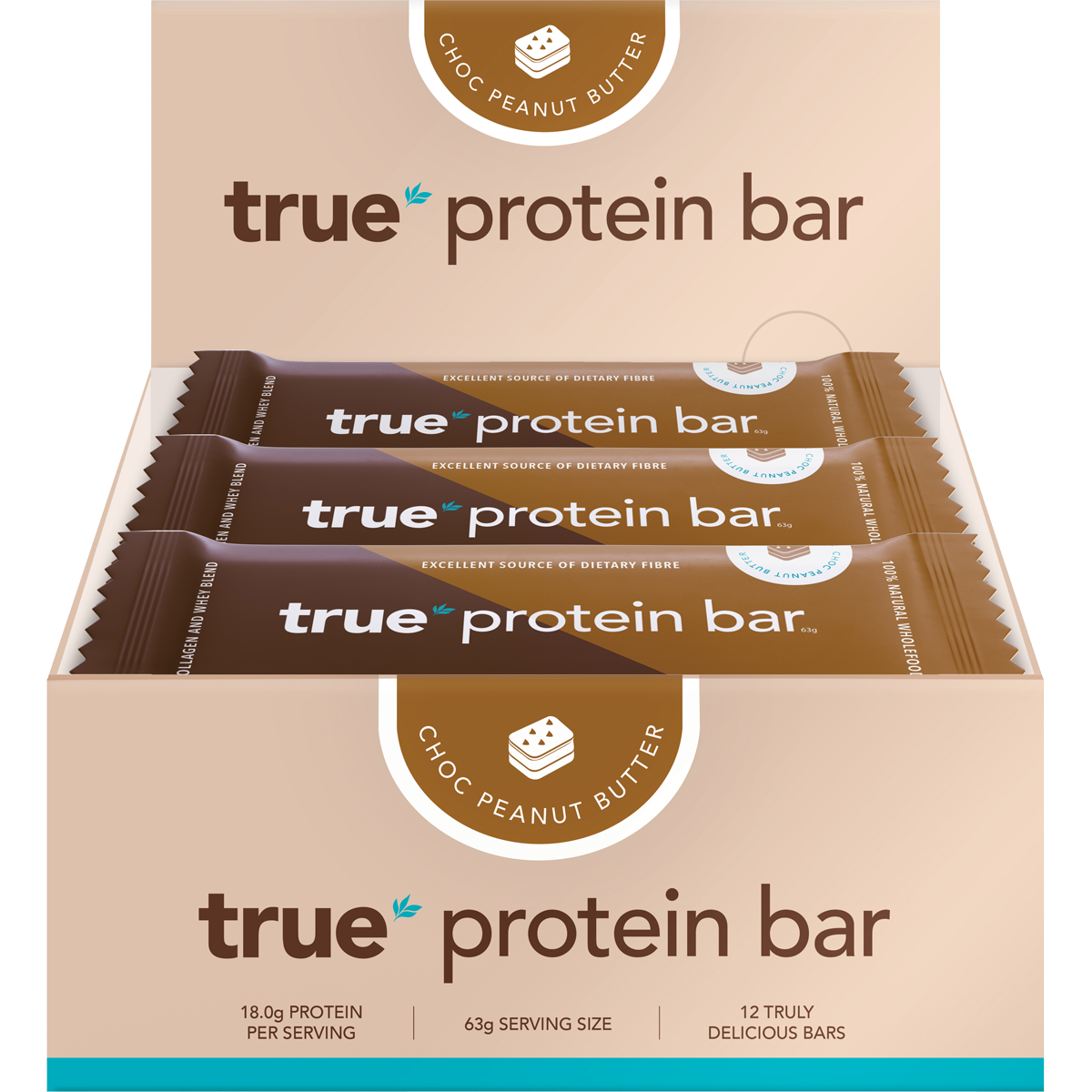 True Protein Choc Peanut Butter Protein Bar 63g x 12 Pack