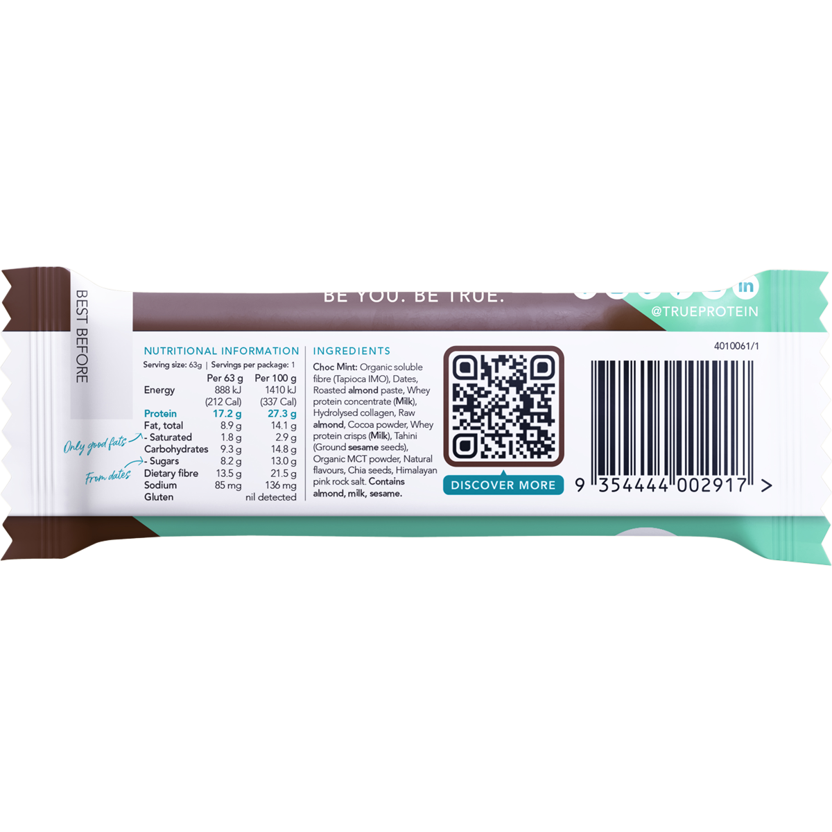 True Protein Choc Mint Protein Bar 63g x 12 Pack