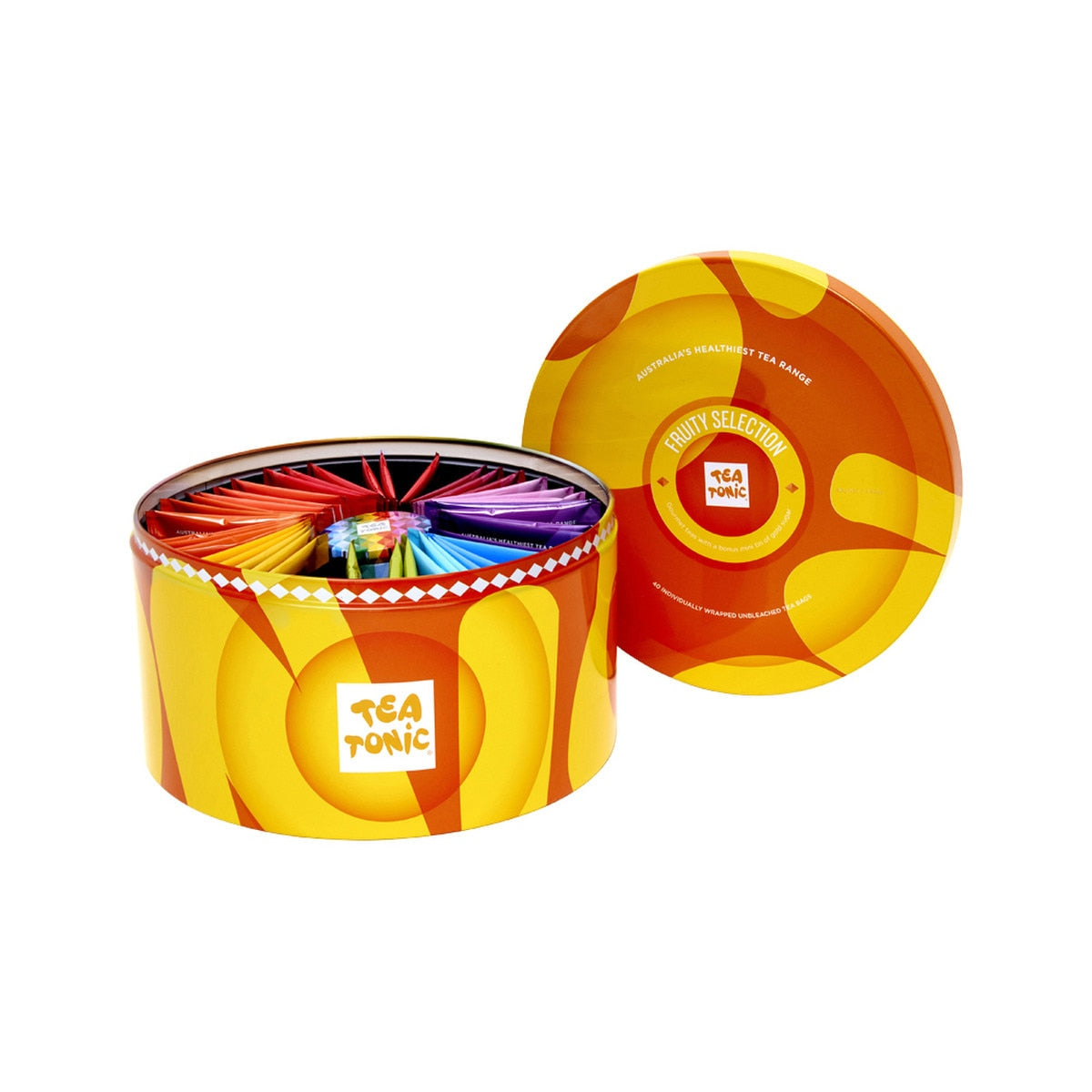 Tea Tonic Fruity Selection Round Tin X 40 Tea Bags (Contains Bonus Mini Tin of Gold Sugar) - Cutprice Online