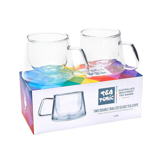 Tea Tonic (Tea for Two) Double Walled Glass Tea Cup Square Handle x 2 Pack - Cutprice Online