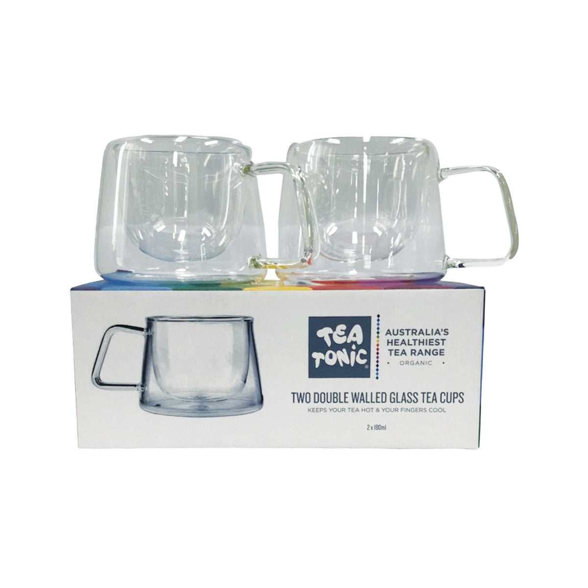 Tea Tonic (Tea for Two) Double Walled Glass Tea Cup Square Handle x 2 Pack - Cutprice Online