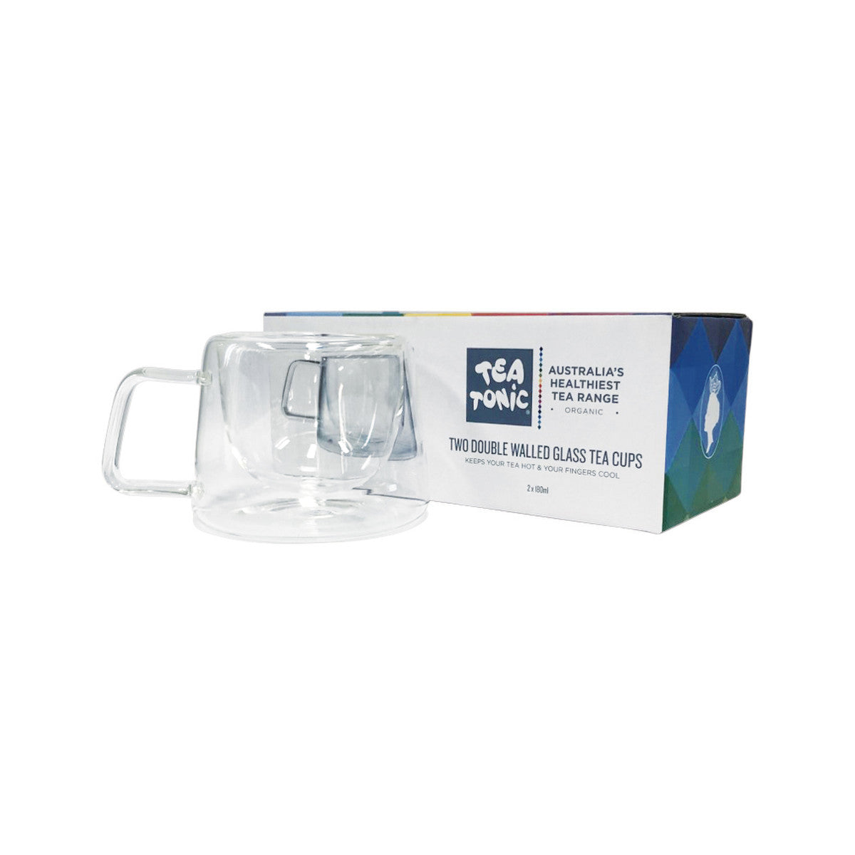 Tea Tonic (Tea for Two) Double Walled Glass Tea Cup Square Handle x 2 Pack - Cutprice Online