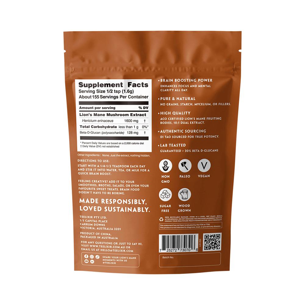 Teelixir Organic Lions Mane Mushroom 250G - Cutprice Online