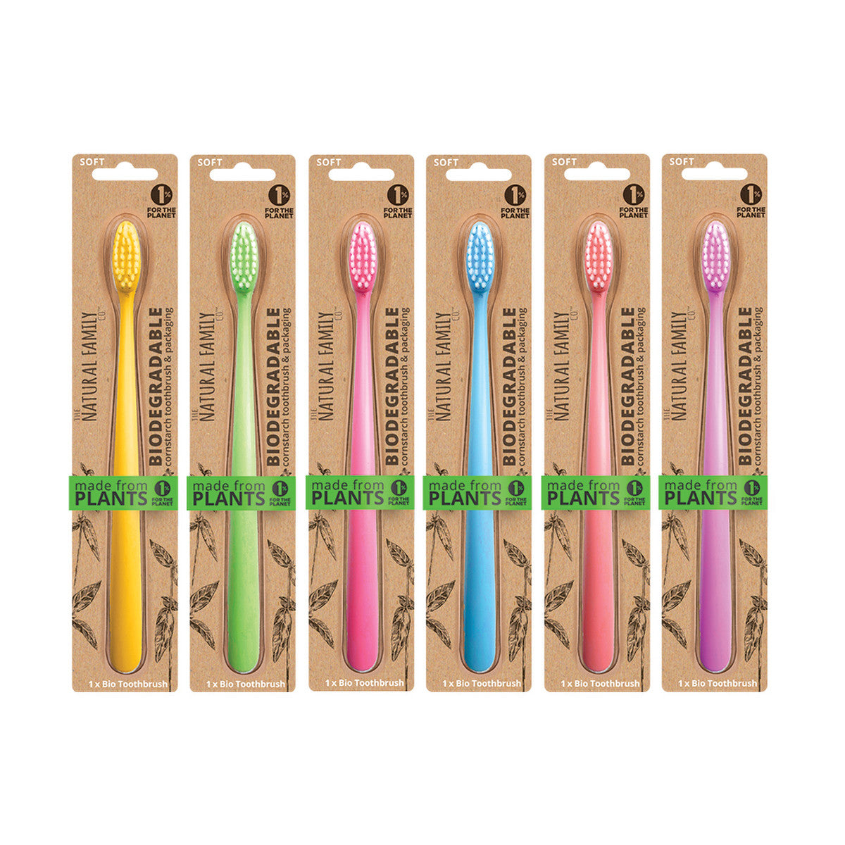 The Natural Family Co. Bio Toothbrush Neon Mixed (Pack of 8) (contains: Up To 6 Different Neon Colours - Supplied at Random) - Cutprice Online