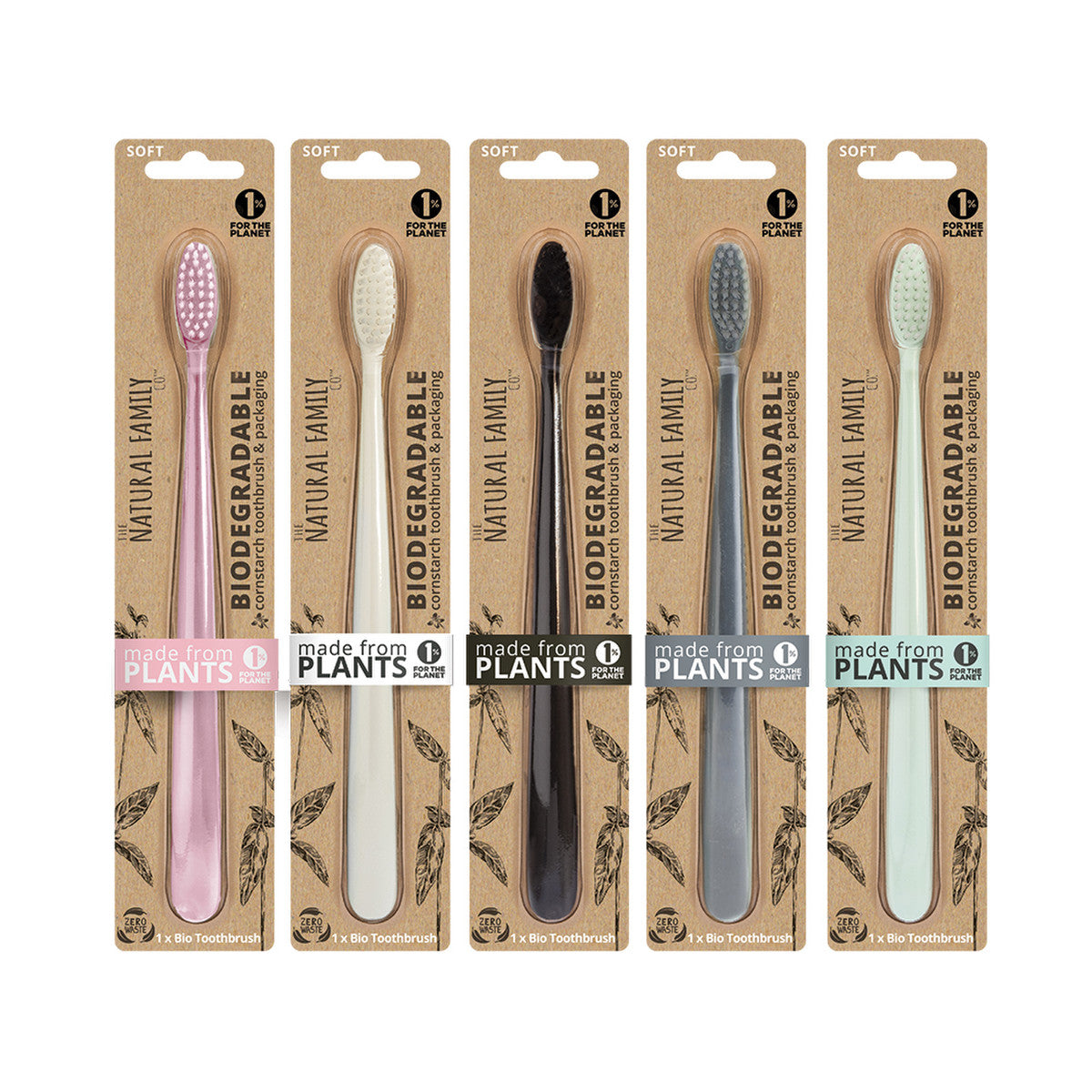 The Natural Family Co. Bio Toothbrush Pastel Mixed (Pack of 8) (contains: Up To 5 Different Pastel Colours - Supplied at Random) - Cutprice Online