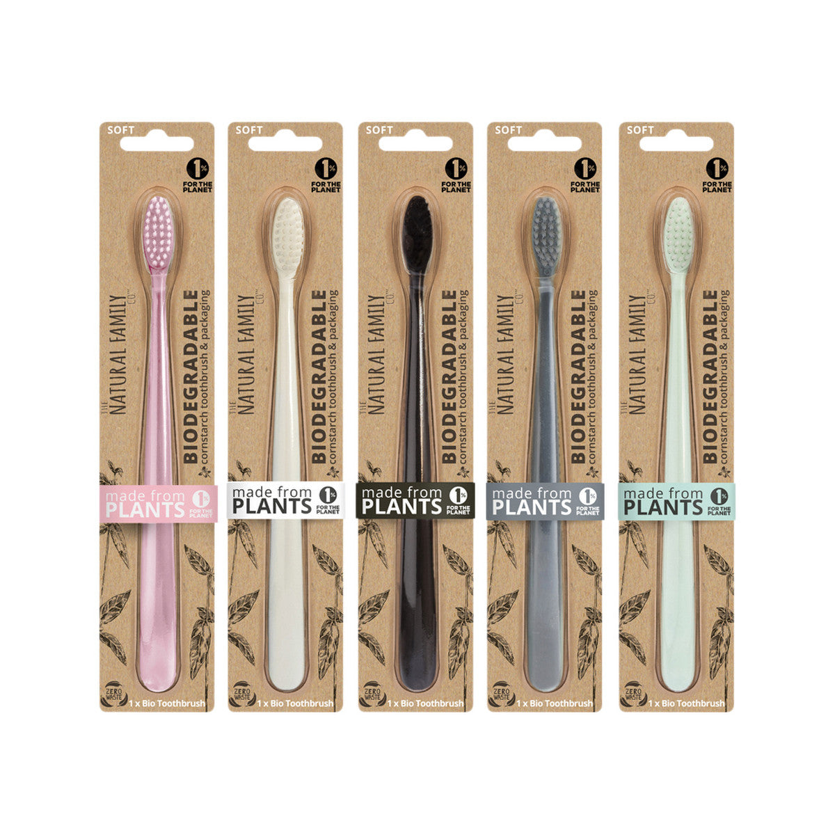 The Natural Family Co. Bio Toothbrush Pastel Mixed (Pack of 8) (contains: Up To 5 Different Pastel Colours - Supplied at Random) - Cutprice Online