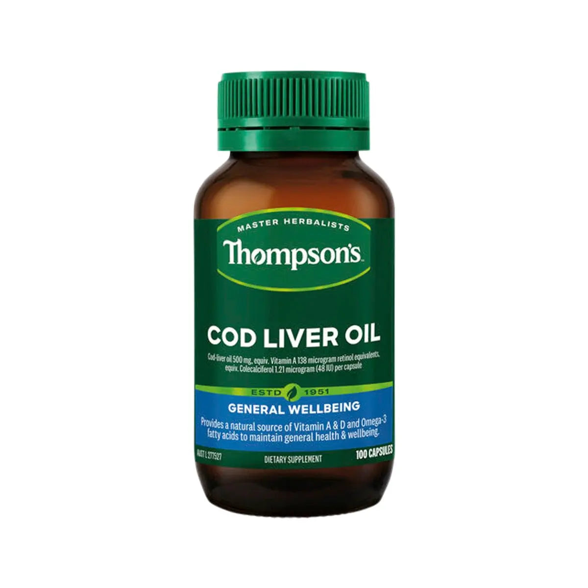 Thompson's Cod Liver Oil 100 Capsules THOMPSON'S