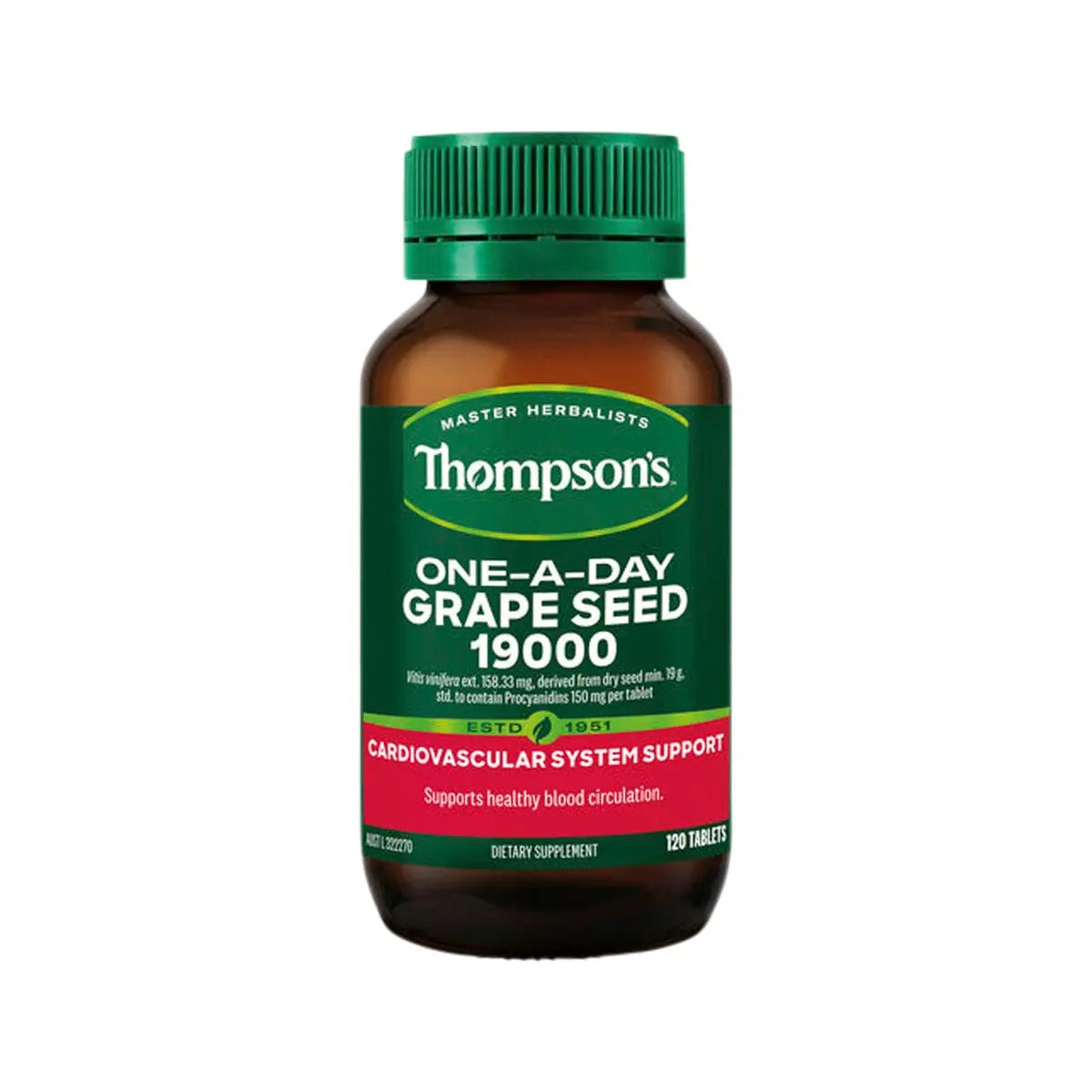 Thompson's One-A-Day Grape Seed 19000mg 120 Tablets THOMPSON'S