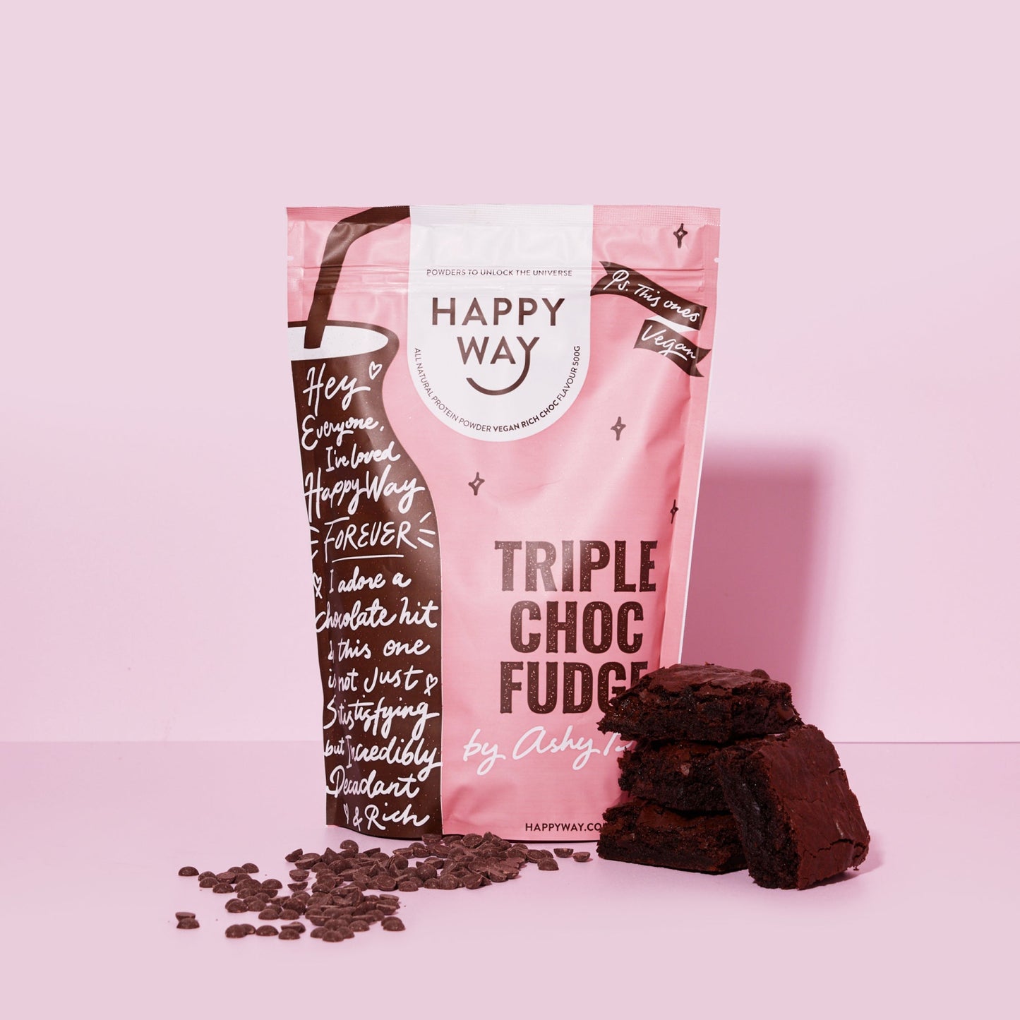 HAPPY WAY Ashy Bines Vegan Protein Powder Triple Choc Fudge 500g - Cutprice Online