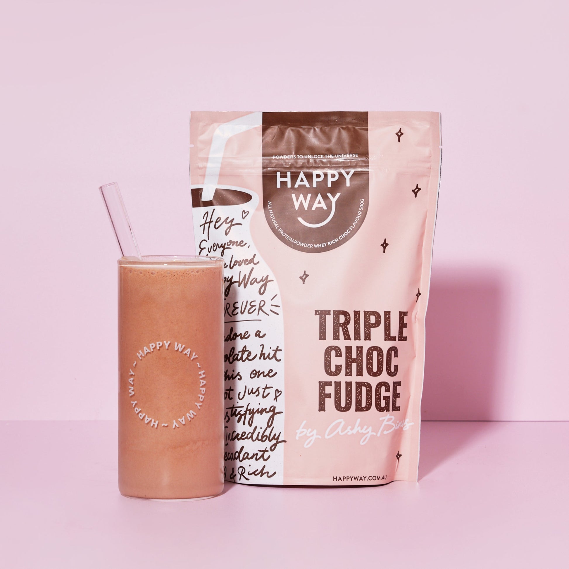 HAPPY WAY Ashy Bines Vegan Protein Powder Triple Choc Fudge 500g - Cutprice Online