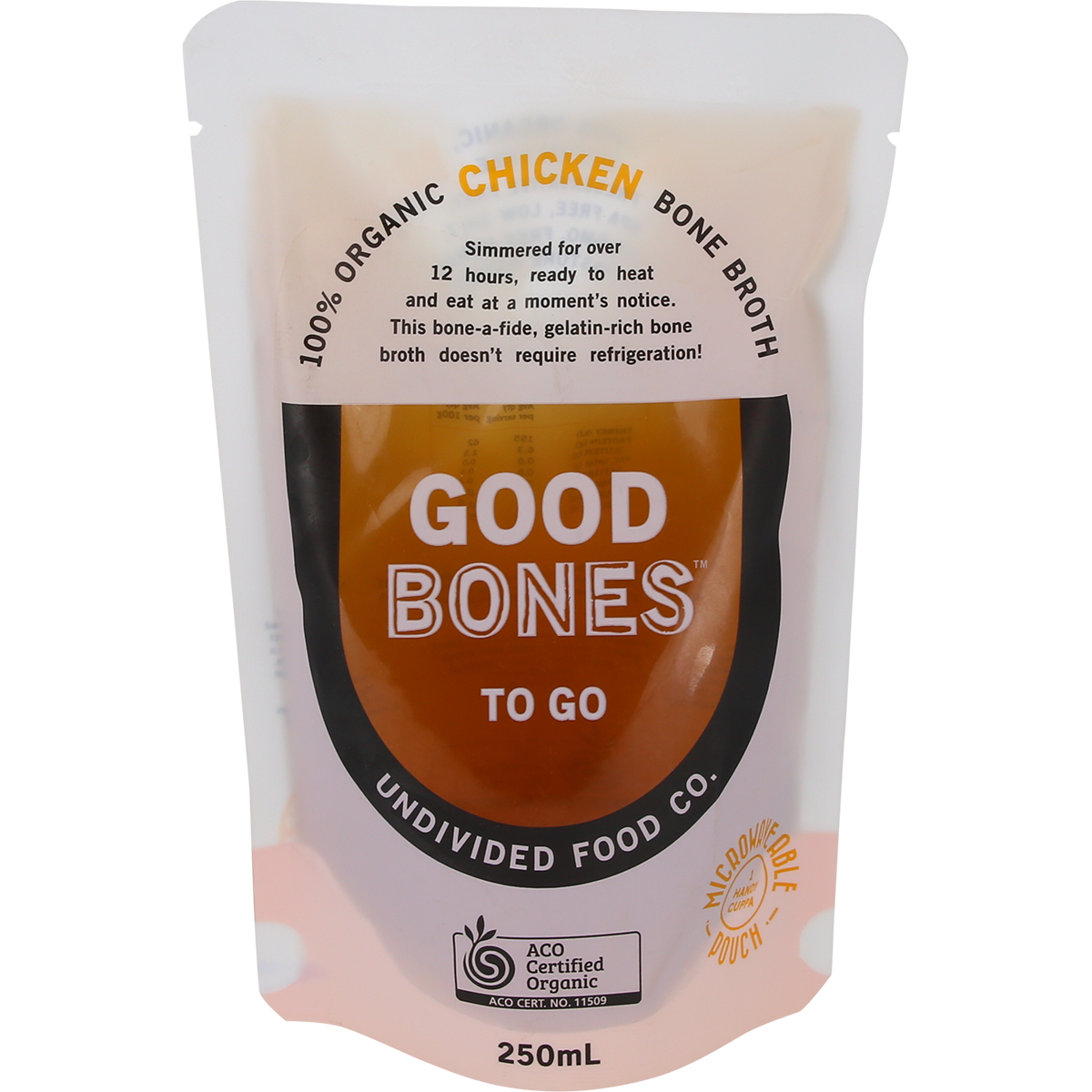 Undivided Food Co. Good Bones 100% Organic Chicken Bone Broth 250ml x 8 Pack
