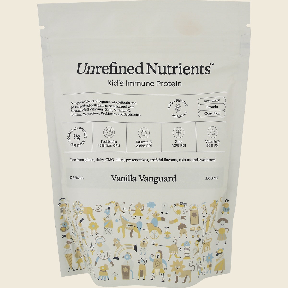 Unrefined Nutrients Kid's Immune Protein Vanilla Vanguard 330g