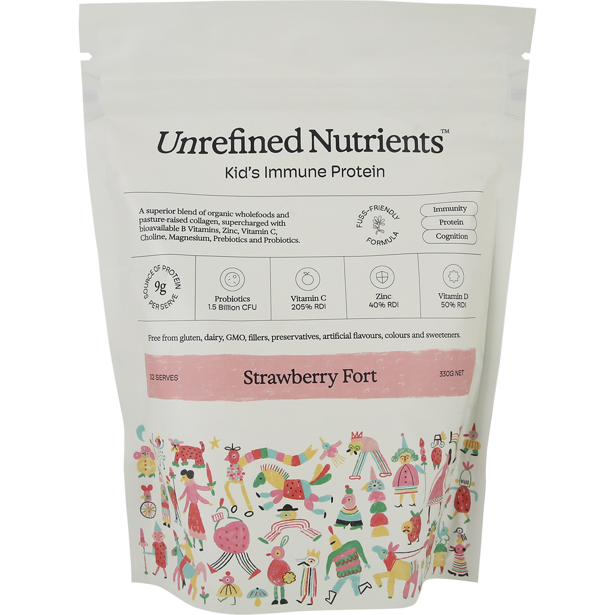 Unrefined Nutrients Strawberry Fort Kid's Immune Protein 330g