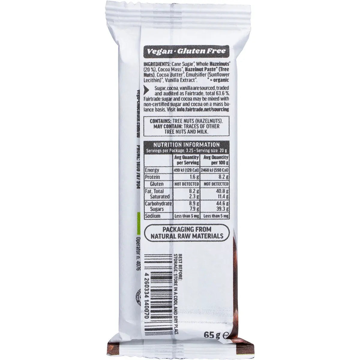 VEGO Whole Hazelnut Chocolate Bar Mini 20x65g VEGO