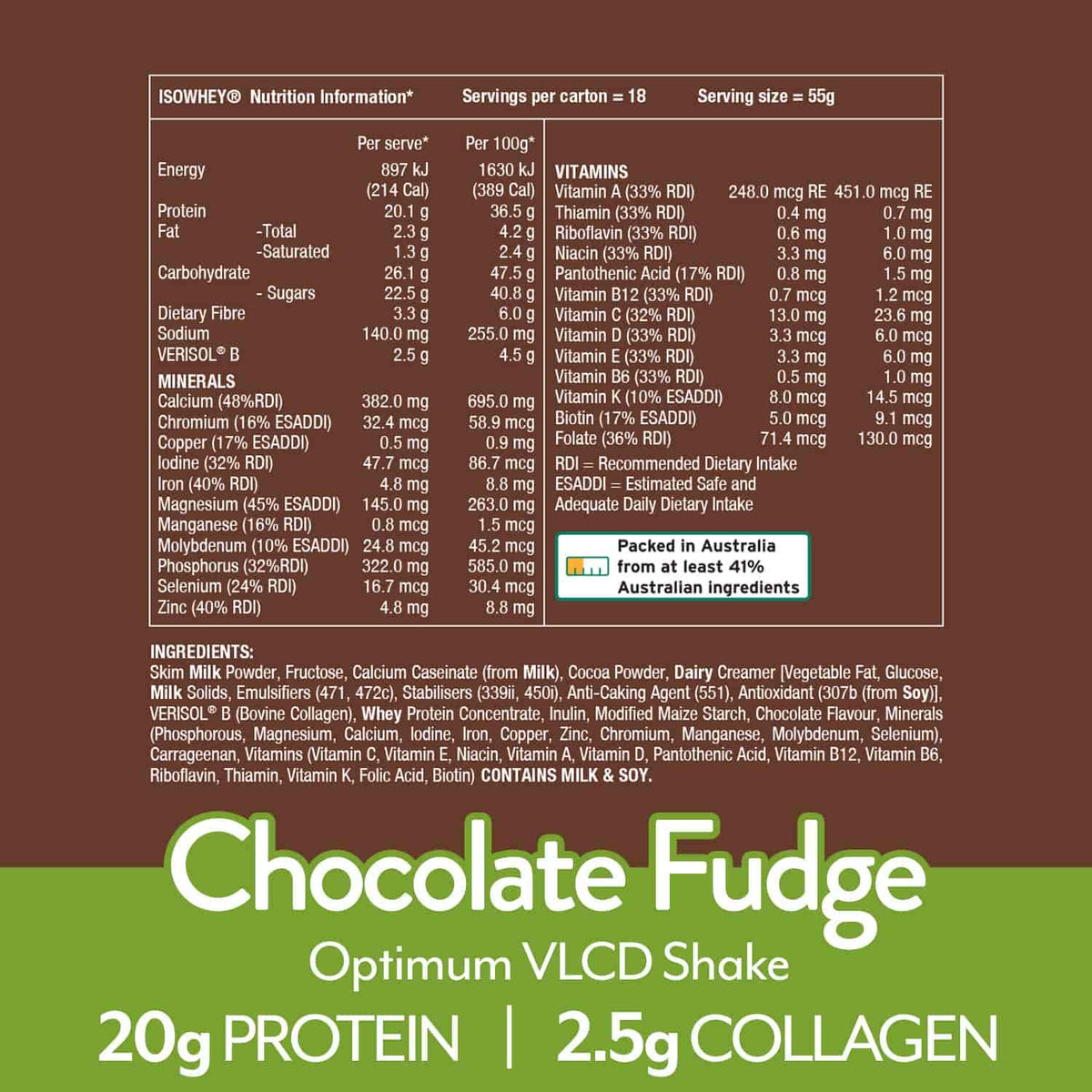 IsoWhey Optimum VLCD Shake + Collagen Chocolate Fudge 18 x 55g - Cutprice Online