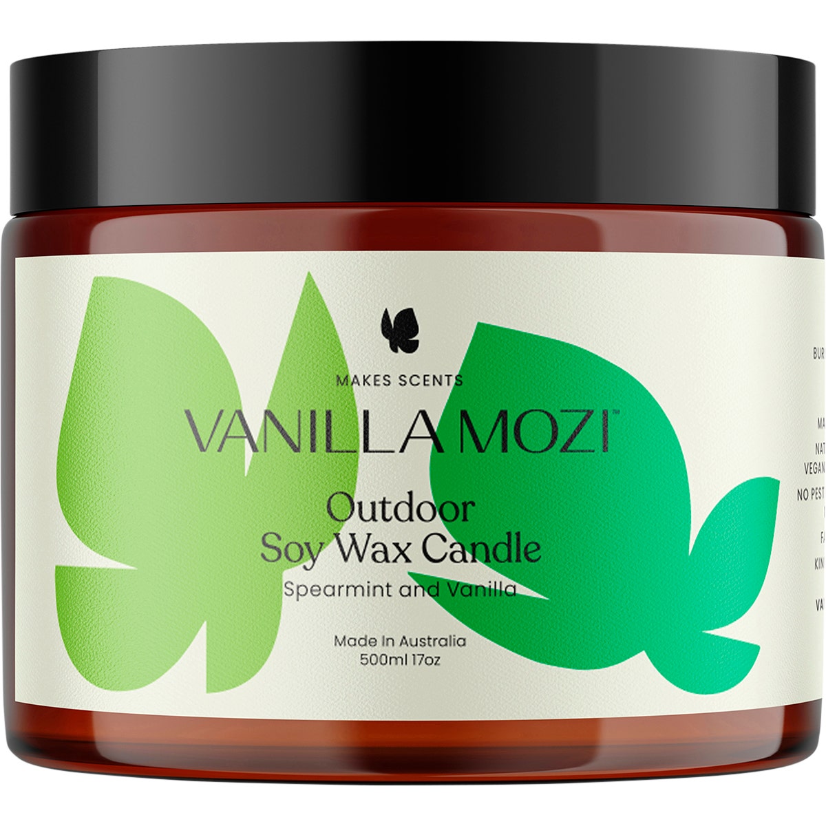 VANILLA MOZI Outdoor Soy Wax Candle Spearmint and Vanilla 500ml vanilla mozi