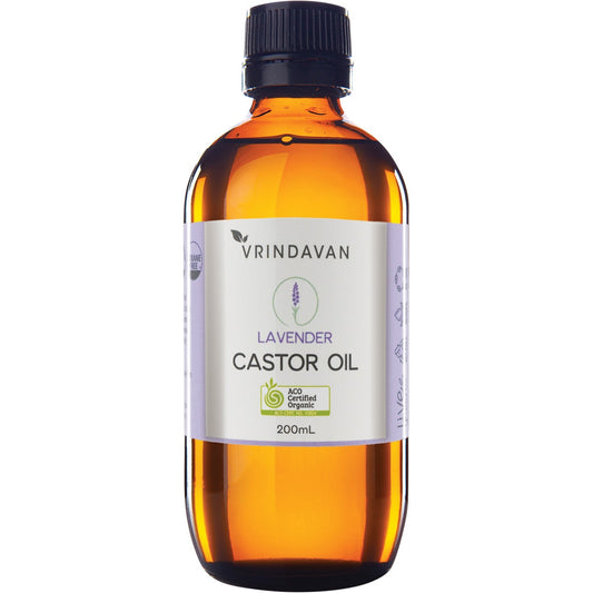 Vrindavan Castor Oil and Lavender Amber Glass Bottle 200ml - Cutprice Online