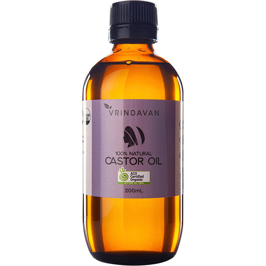 VRINDAVAN Castor Oil 100% Natural - Amber Glass Bottle 200ml - Cutprice Online