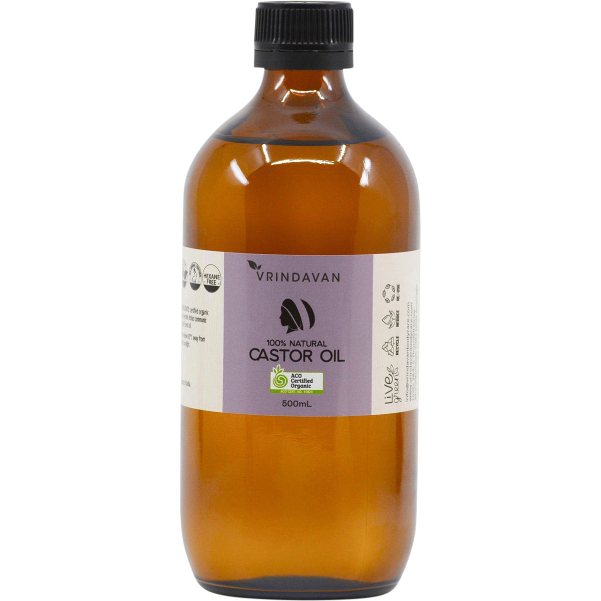 Vrindavan Castor Oil 100% Natural - Amber Glass Bottle 500ml - Cutprice Online