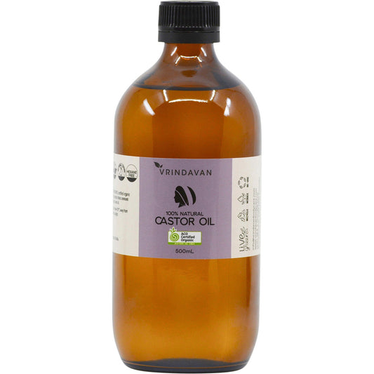 Vrindavan Castor Oil 100% Natural - Amber Glass Bottle 500ml - Cutprice Online
