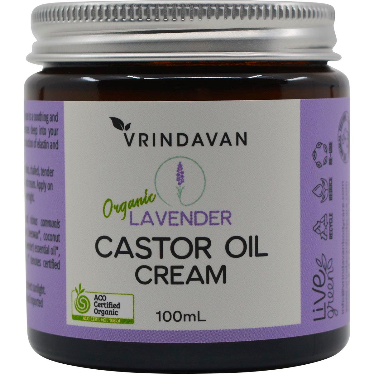 Vrindavan Castor Oil Cream Lavender 100ml - Cutprice Online