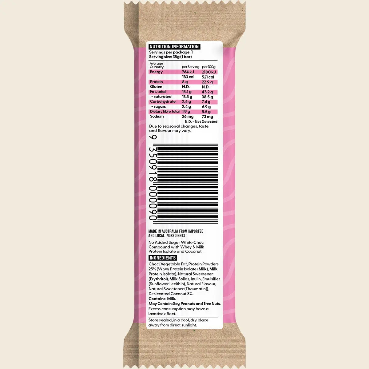 VITAWERX Protein White Chocolate Bar Coconut Rough 12x35g VITAWERX
