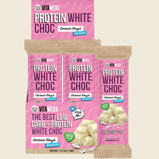 VITAWERX Protein White Chocolate Bar Coconut Rough 12x35g VITAWERX