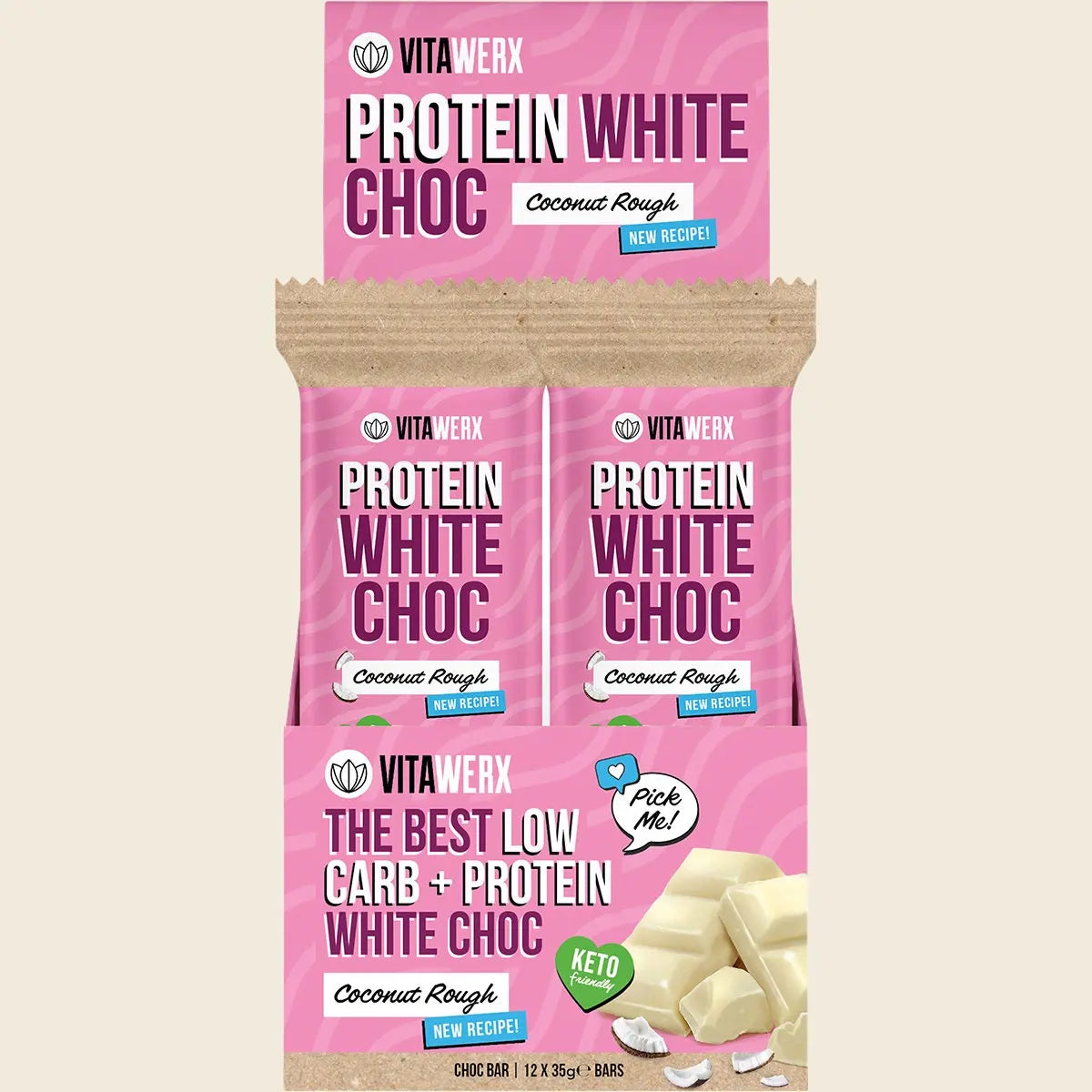 VITAWERX Protein White Chocolate Bar Coconut Rough 12x35g VITAWERX