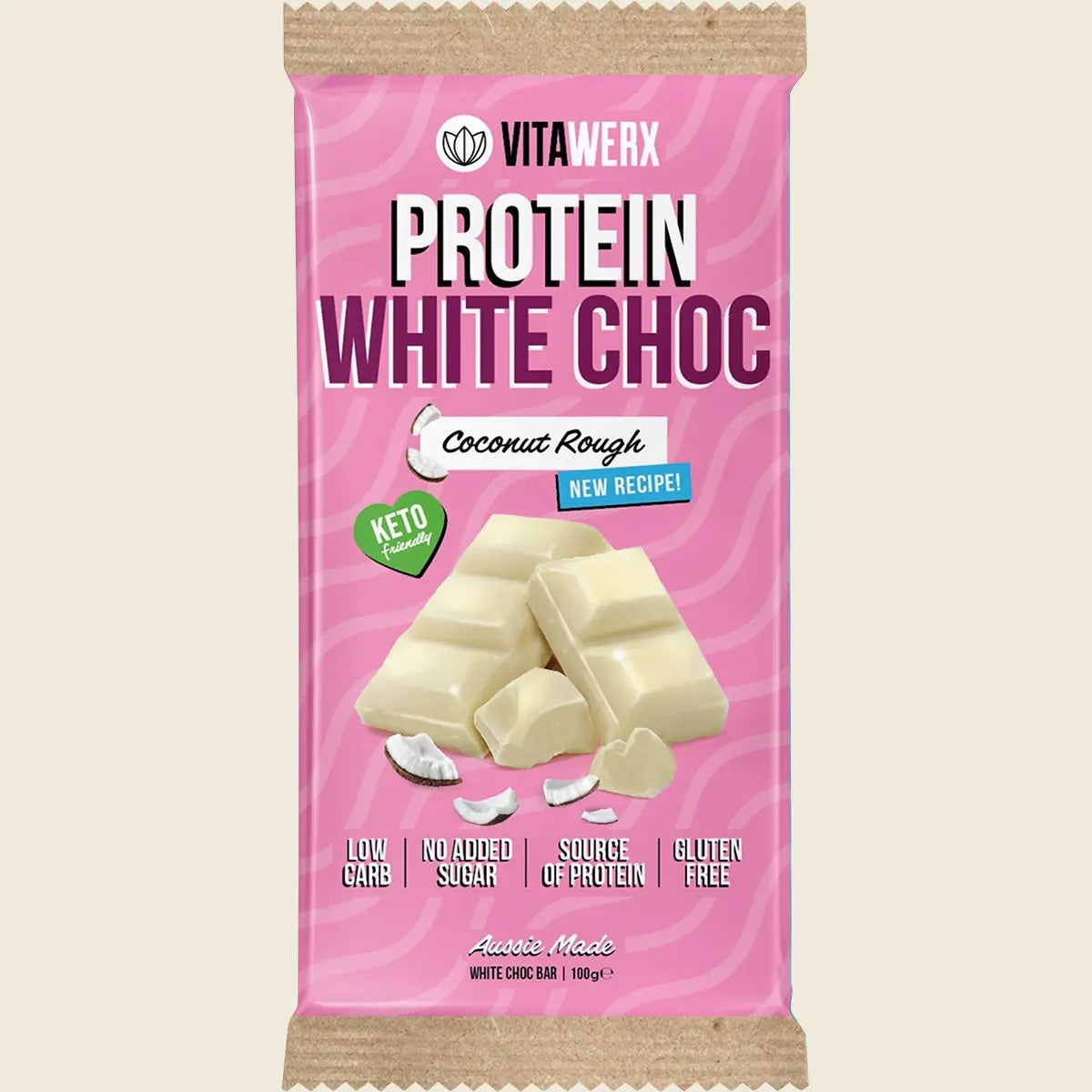 VITAWERX Protein White Chocolate Bar Coconut Rough 12x100g VITAWERX