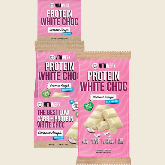 VITAWERX Protein White Chocolate Bar Coconut Rough 12x100g VITAWERX