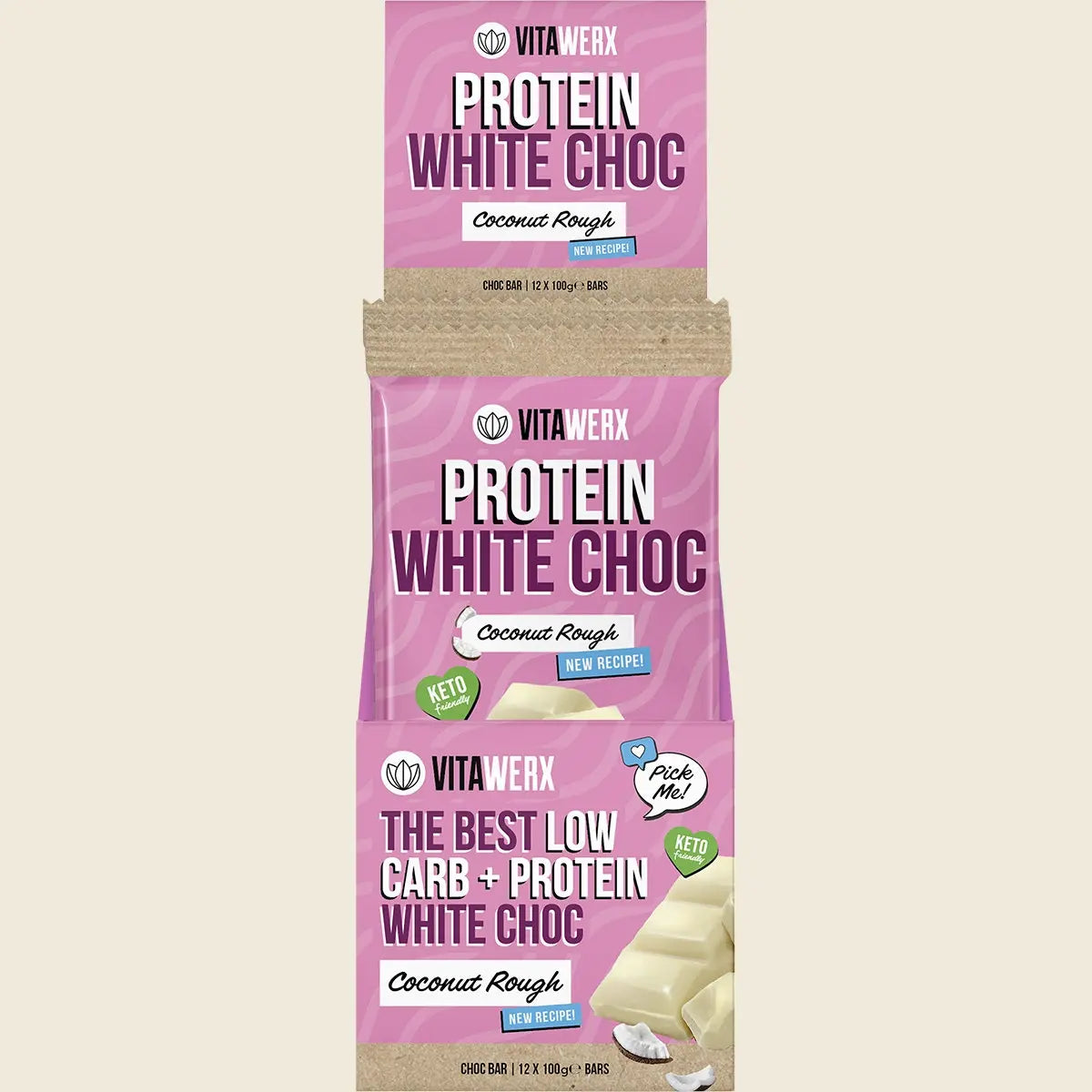 VITAWERX Protein White Chocolate Bar Coconut Rough 12x100g VITAWERX
