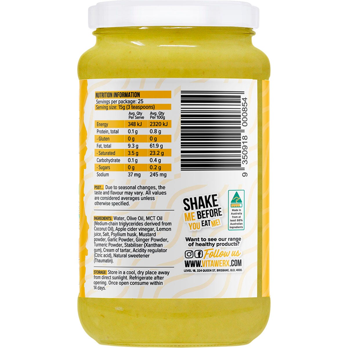 Vitawerx Keto Mayo Living On The Edge Turmeric, Ginger & Garlic 375ml - Cutprice Online