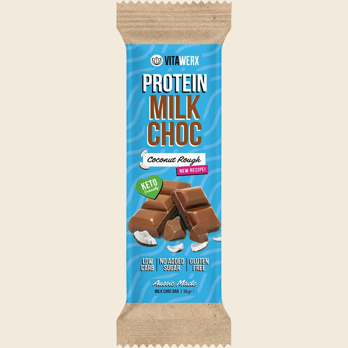 VITAWERX Protein Milk Chocolate Bar Coconut Rough 12x35g VITAWERX